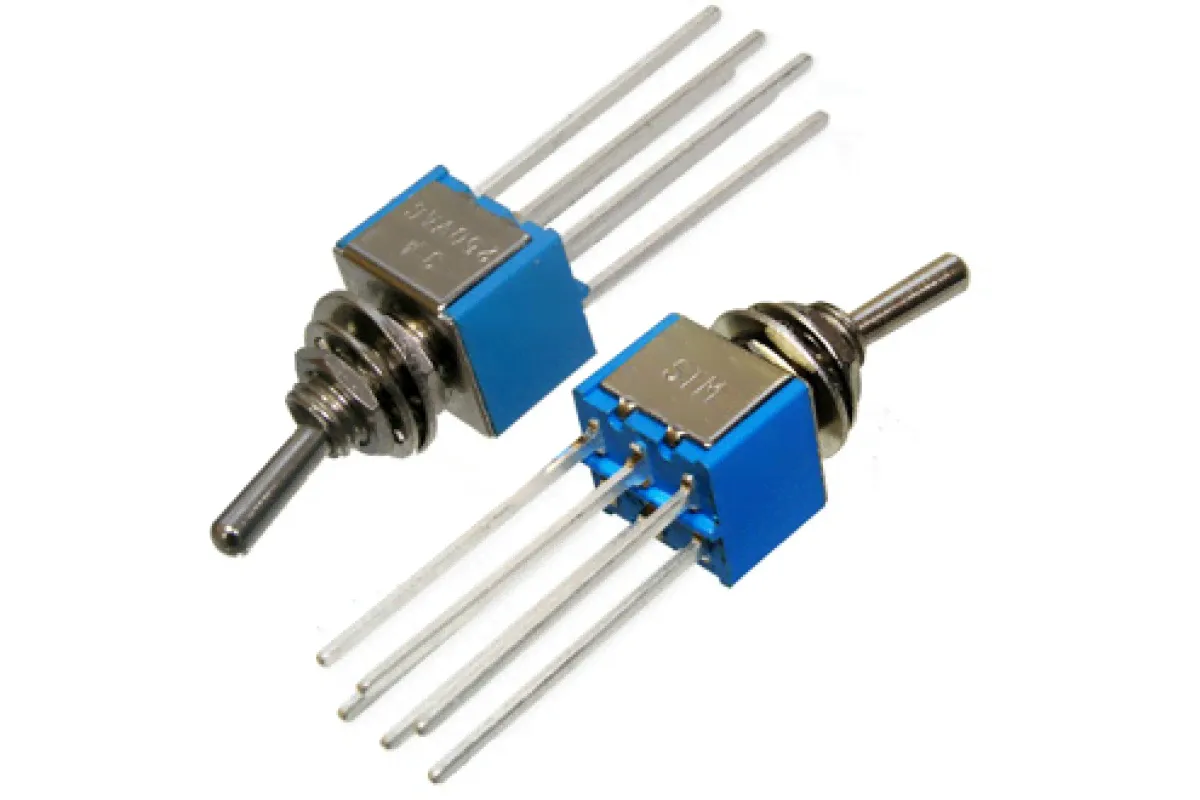 STM-202-A3, тумблер ON-ON, (d=6mm, 250VAC, 3А), 2гр., 6конт., на панель